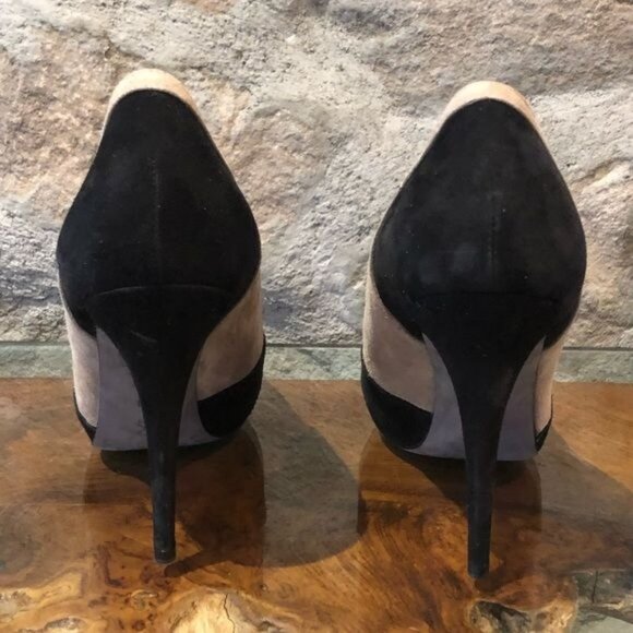 Donald J Pliner Lasse 0202 Black Taupe Suede Designer Heel Pump Booties Size 10 - Picture 3 of 8